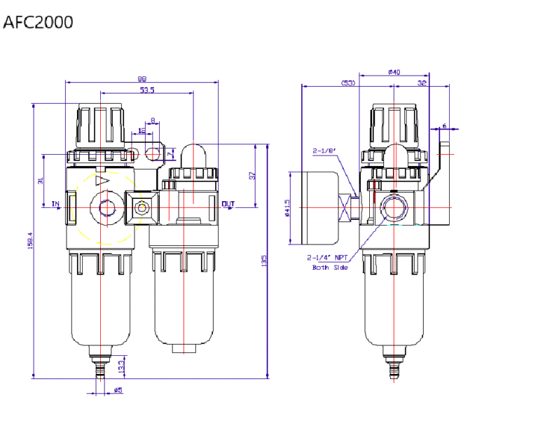 AFC2000 FRL 1 4 Female NPT 7 25 135 PSI Manual Drain HAK