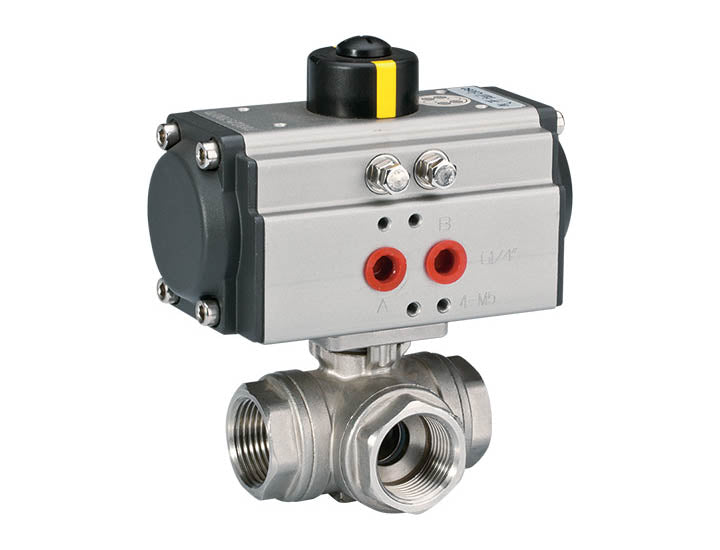 H.A.K. Pneumatic Three-way Stainless Steel Actuated Ball Valve - Single Acting