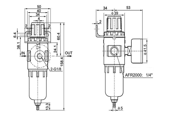 FILTER + REGULATOR NPT 1/4″ Air Treatment 40 μ 0.05 ~ 0.9 Mpa Auto ...